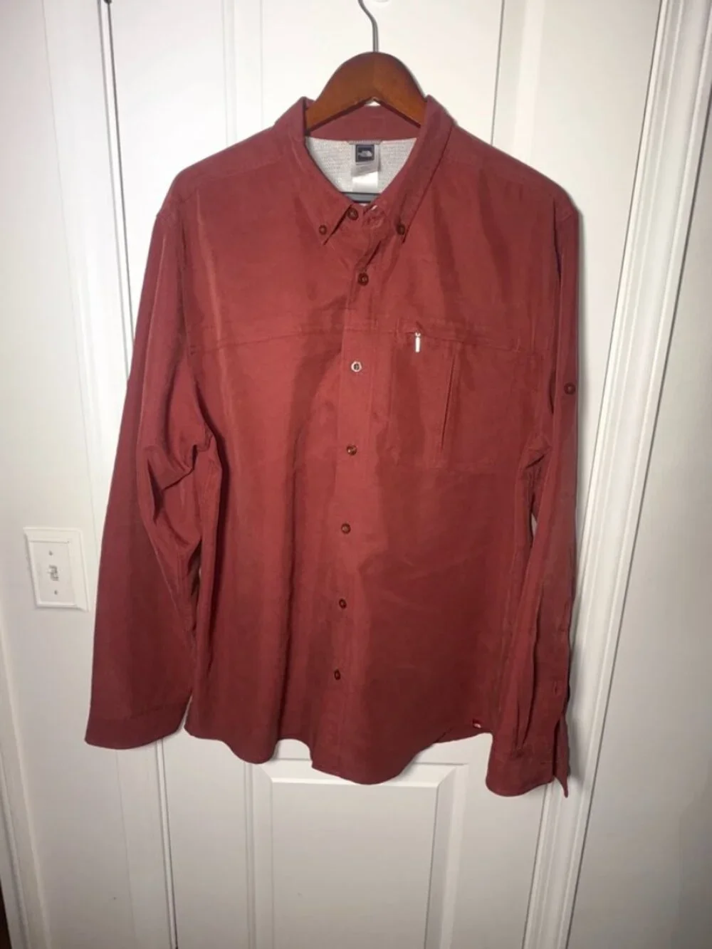 Men's The North Face Long Sleeve Collared Zipper Pocket Nantucket Red XL